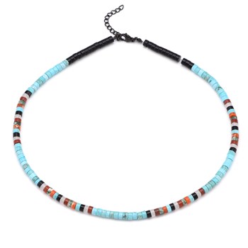 Collier Perles Heishi Agate Noir Jaspe Rouge Turquoise Jaspe Blanc Et Vert