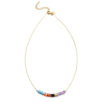 Collier Perles Heishi Pierres Naturelles Turquoise Améthyste Onyx Jaspe Rouge