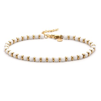 Zestig Stenen - 60 - Witte Natuursteen Kralen Enkelband Ketting - 25 X 0,4 cm