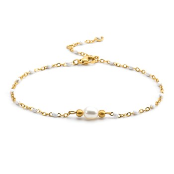 Sixty Stones - 60 - Gold Anklet Chain White Beads - 25 X 0.4 Cm