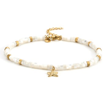 Zestig Stenen - 60 - Goud Heishi Kralen Zeester Enkelband - 25 X 0,4 cm