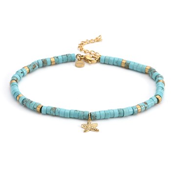 Sixty Stones - 60 - Gold Anklet Chain Heishi Turquoise Starfish Beads - 25 X 0.4 Cm