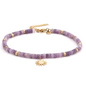 Sixty Stones - 60 - Chaîne De Cheville Dorée Perles Heishi Améthyste Soleil - 25 X 0,4 Cm