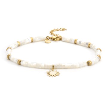 Zestig Stenen - 60 - Heishi Witte Zonnestralen Gouden Enkelband Ketting - 25 X 0,4 cm