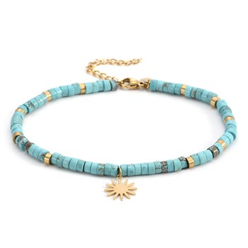 Sixty Stones - 60 - Gold Anklet Chain Heishi Turquoise Sun Beads - 25 X 0,4 Cm