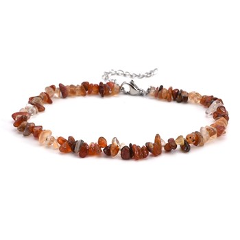 Sixty Stones - 60 - Anklet Chain Natural Stone Beads Red Agate Chips - 25 X 0,4 Cm