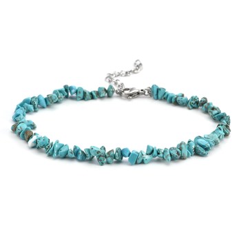 Sixty Stones - 60 - Anklet Chain Natural Stone Beads Turquoise Chips - 25 X 0,4 Cm