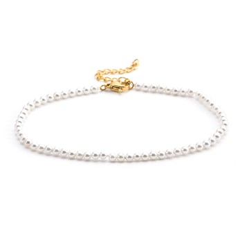 Sixty Stones - 60 - Gold Anklet Chain Small White Beads - 25 X 0.4 Cm