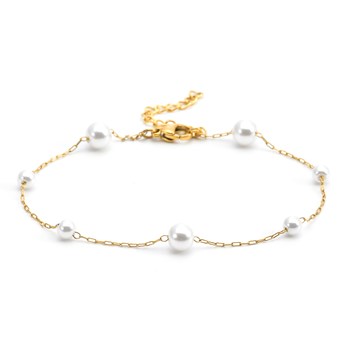 Sixty Stones - 60 - Gold Anklet Chain White Beads - 25 X 0.4 Cm