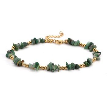 Sixty Stones - 60 - Anklet Chain Natural Stone Beads Chips Onyx Green Gold Beads - 25 X 0,4 Cm
