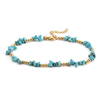 Sixty Stones - 60 - Anklet Chain Natural Stone Beads Turquoise Chips Gold Beads - 25 X 0,4 Cm