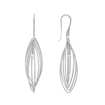 Boucles D'oreilles Argent Rhodié Spirales Diamantées Avec Perle Naturelle