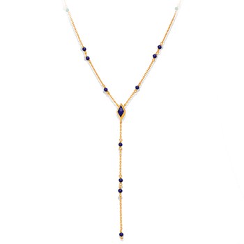 Collier En Argent Cravate Doré Pierre Naturelle Lapis