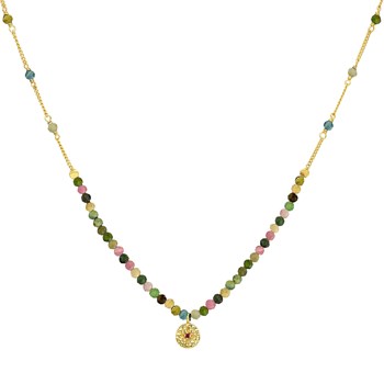 Collier Chaîne Argent Doré Avec Perles Tourmaline Et Pampille