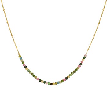 Collier Chaîne Argent Doré Avec Perles Tourmaline