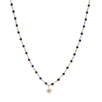Zilveren sterrenketting met wit zirkonium en Lapis stenen