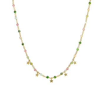 Collier Argent Doré Pampilles étoiles Et Pierres Multi Tourmaline