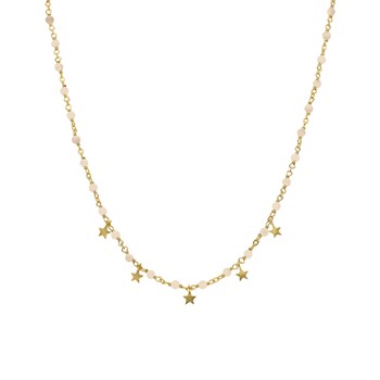 Collier Argent Doré Pampilles étoiles Et Pierres Opale Rose