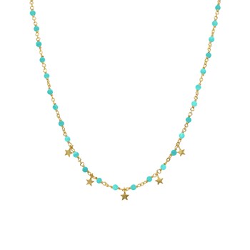 Collier Argent Doré Pampilles étoiles Et Pierres Turquoise