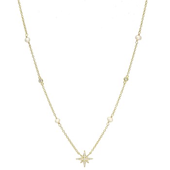 Collier Argent Doré étoile Et Perles Naturelles Blanches