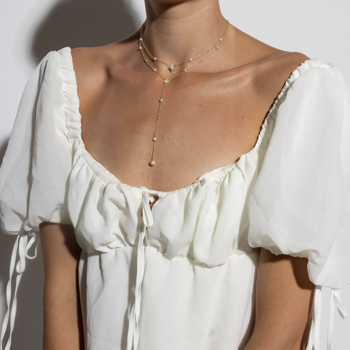 Collier Argent Doré étoile Et Perles Naturelles Blanches - vue 2