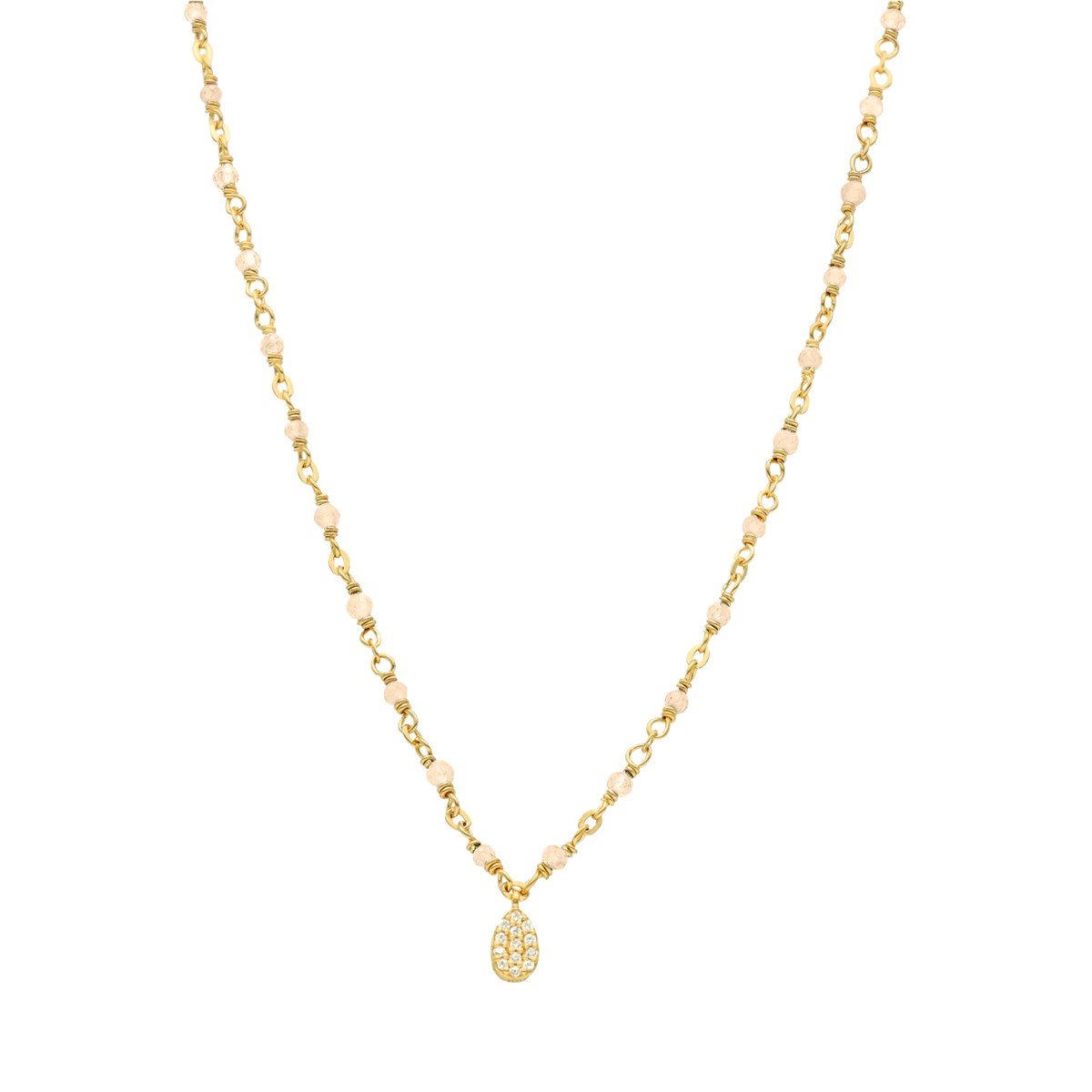 Collier Argent Doré Goutte Serti Blanc Pierres Opale Rose
