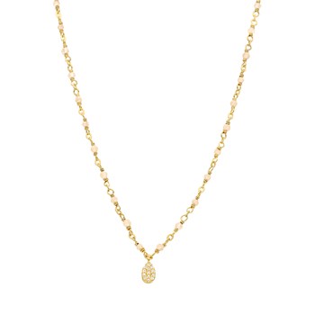 Collier Argent Doré Goutte Serti Blanc Pierres Opale Rose