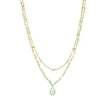 Collier Argent Doré Goutte Doubles Chaînes Pierres Naturelles Amazonite