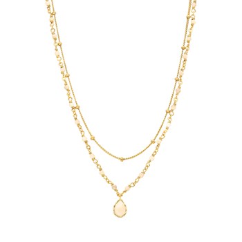 Collier Argent Doré Goutte Doubles Chaînes Pierres Opale Rose