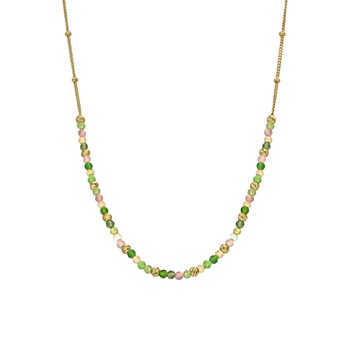 Collier Argent Doré Perles Dorée Et Pierres Tourmaline