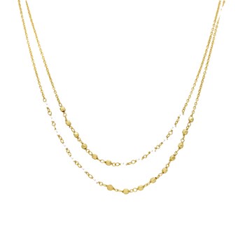 Collier Argent Doré Double Chaines Et Perles Naturelles Blanches