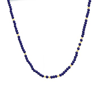 Collier Argent Doré Simple Perles Lapis Lazuli