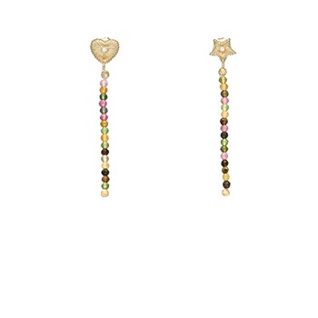 Boucles D'oreilles Argent Doré Pendantes Coeur Et étoile Multi-tourmaline