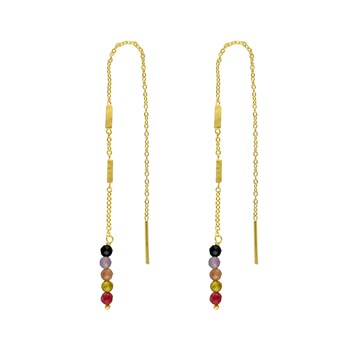 Boucles D'oreilles Fil Argent Doré Multi-tourmaline