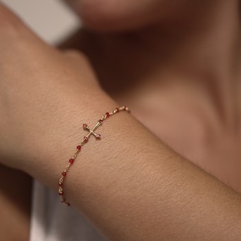 Bracelet En Argent Doré Croix Pierres Naturelles Tourmaline