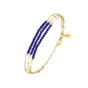 Bracelet Argent Doré Triples Chaînes Pierres Lapis
