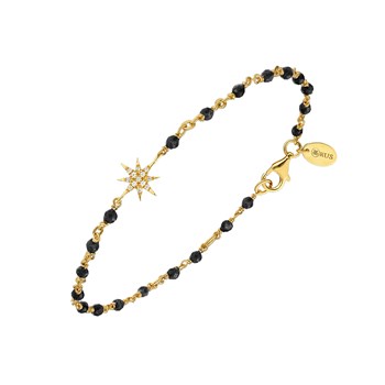 Bracelet Argent Doré étoile Zirconium Blanc Et Pierres Spinelle Noires