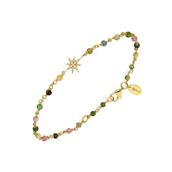 Bracelet Argent Doré étoile Zirconium Blanc Et Pierres Multi-tourmaline