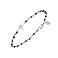 Bracelet Argent Rhodié étoile Zirconium Blanc Et Pierres Spinelle Noires
