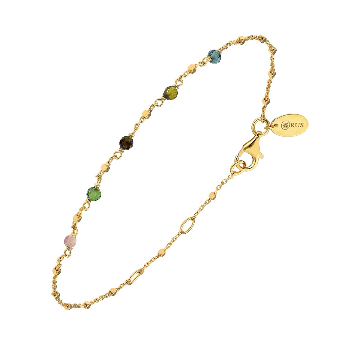 Bracelet Argent Doré Pierres Multi-tourmaline