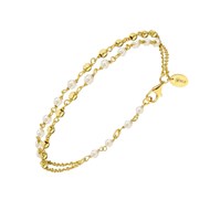 Bracelet Argent Doré Doubles Chaines Perles Naturelles Blanches