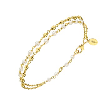 Bracelet Argent Doré Doubles Chaines Perles Naturelles Blanches