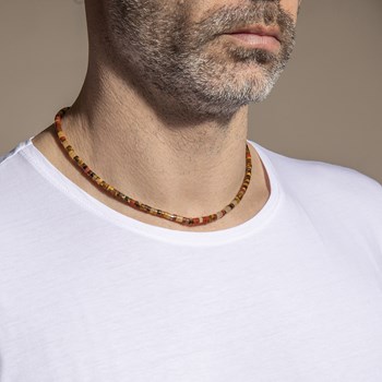 Collier Perles Heishi Pierres Naturelles oeil De Tigre Jaspe Rouge Aventurine Jaune