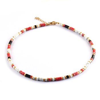 Collier Perles Heishi Pierres Naturelles Turquoise Blanche Agate Rouge Onyx Noir
