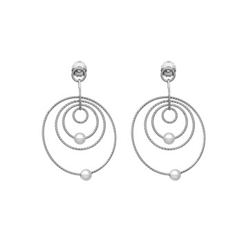 Boucles D'oreilles Argent Rhodié Diamanté Et Perles Naturelles