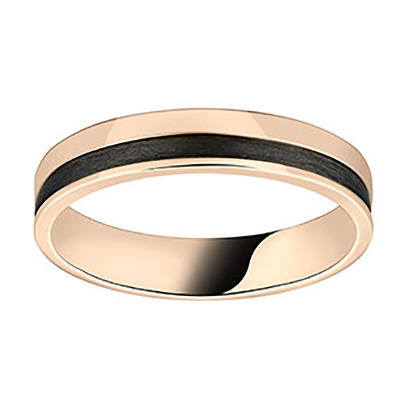 Alliance homme ruban or rose et carbone_x000D_
18 carats - vue 2