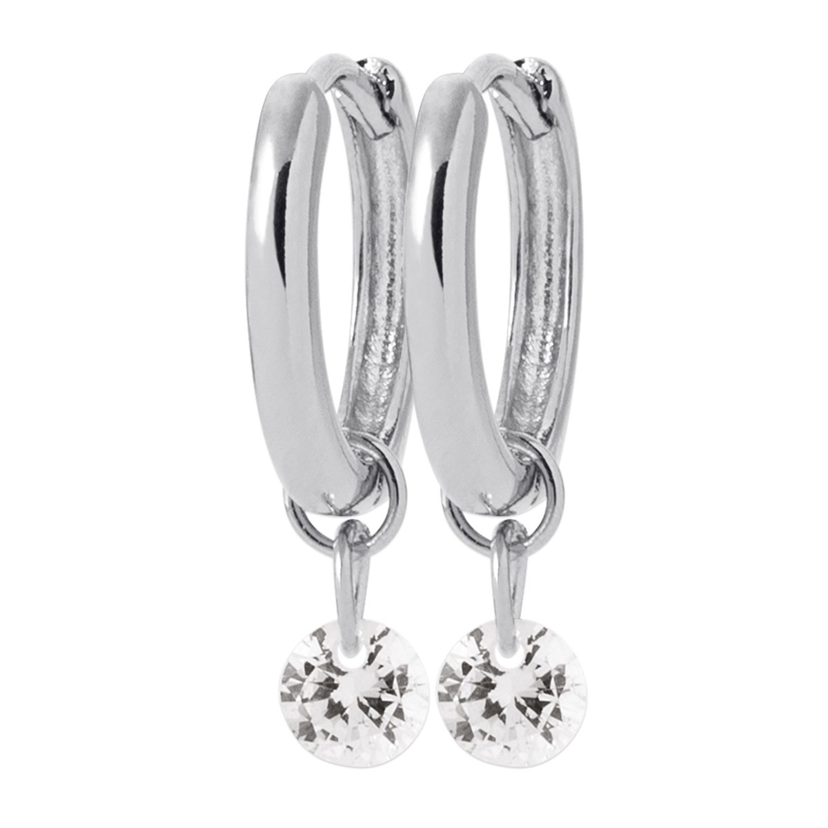 Boucles d'oreilles créoles Brillaxis pampille_x000D_
blanche en argent