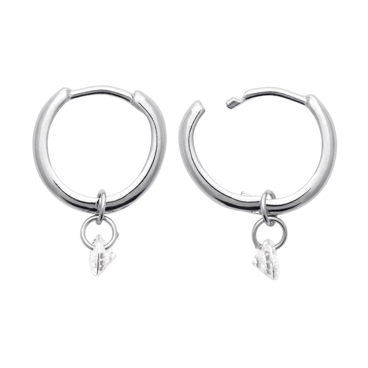 Boucles d'oreilles créoles Brillaxis pampille_x000D_
blanche en argent - vue 3
