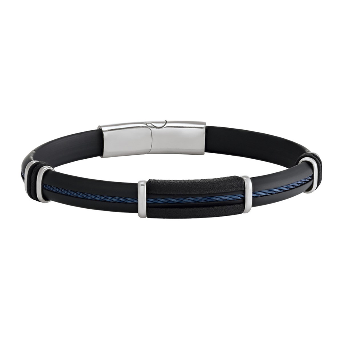 Bracelet Jourdan Aslan Caoutchou noir et acier bleu