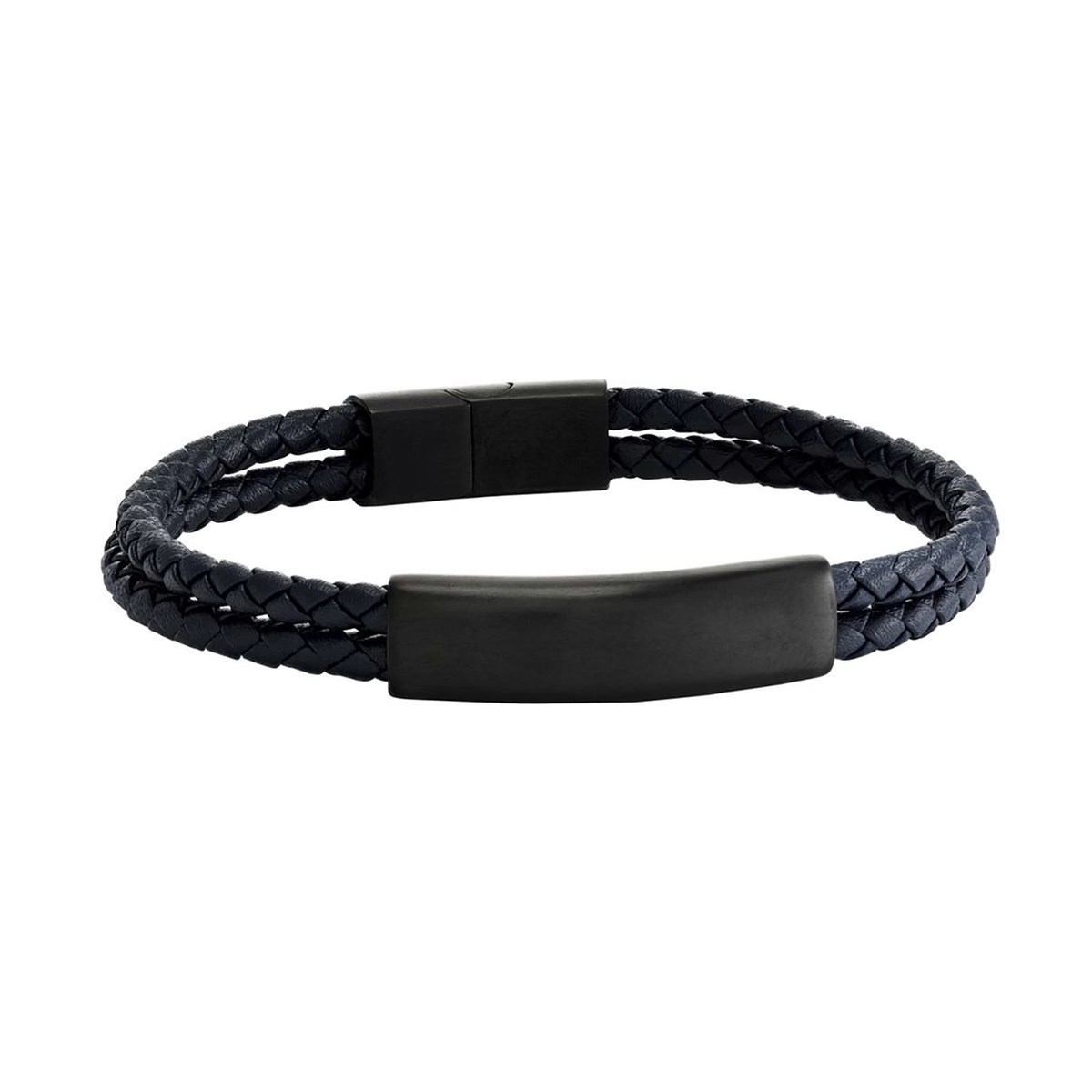 Bracelet homme Jourdan Côme_x000D_
acier noir et cuir bleu